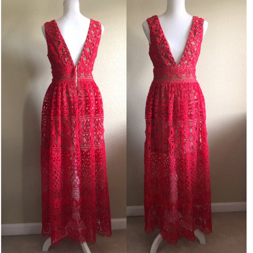 Nasty Gal Crochet Maxi Red Dress Size Medium